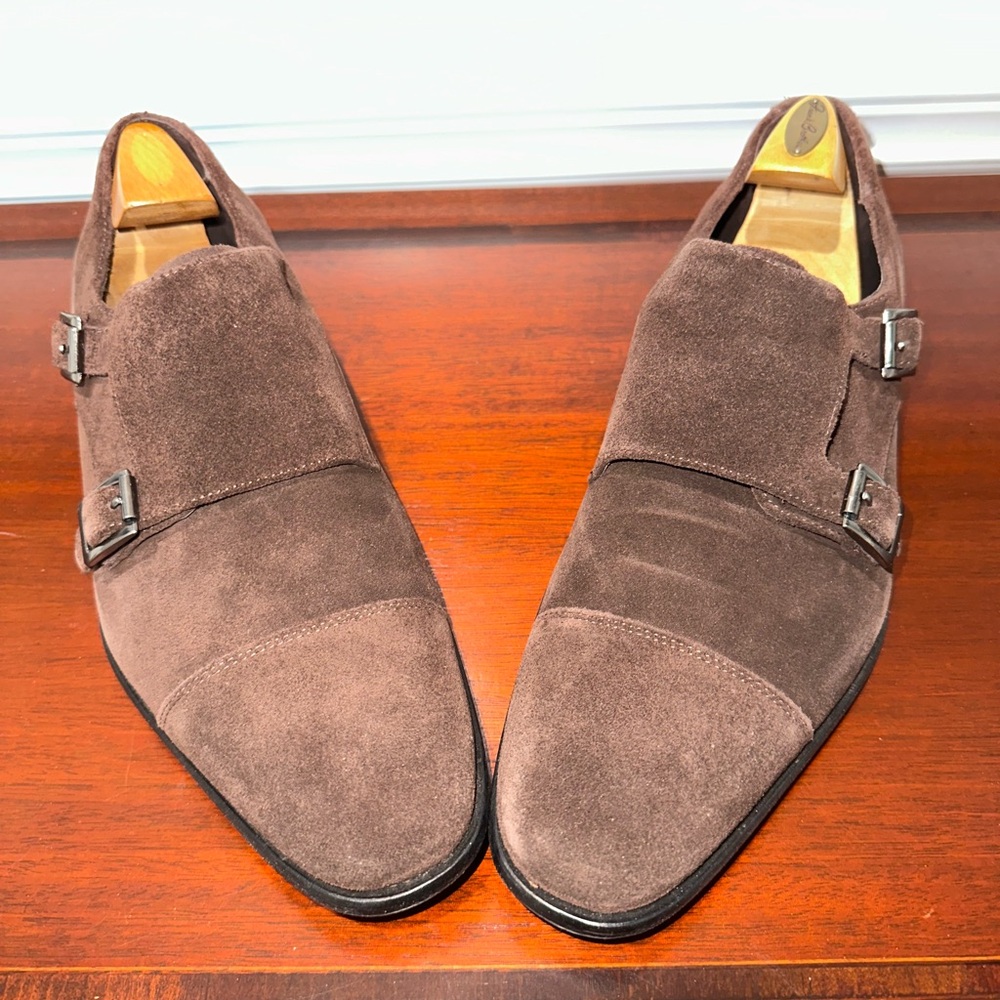NORDSTROM, MENS BROWN SUEDE, DOUBLE MONK STRAP, DRESS SHOES    Size: 9.5